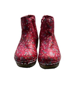 Kids Floral Red Ankle Boots